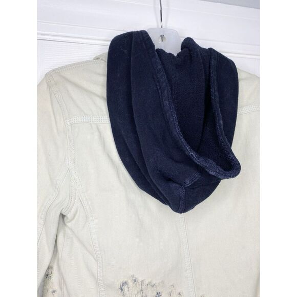 Free People Women's Double Weave Denim Jacket Very Distressed‎ Navy White XS New - Picture 7 of 9